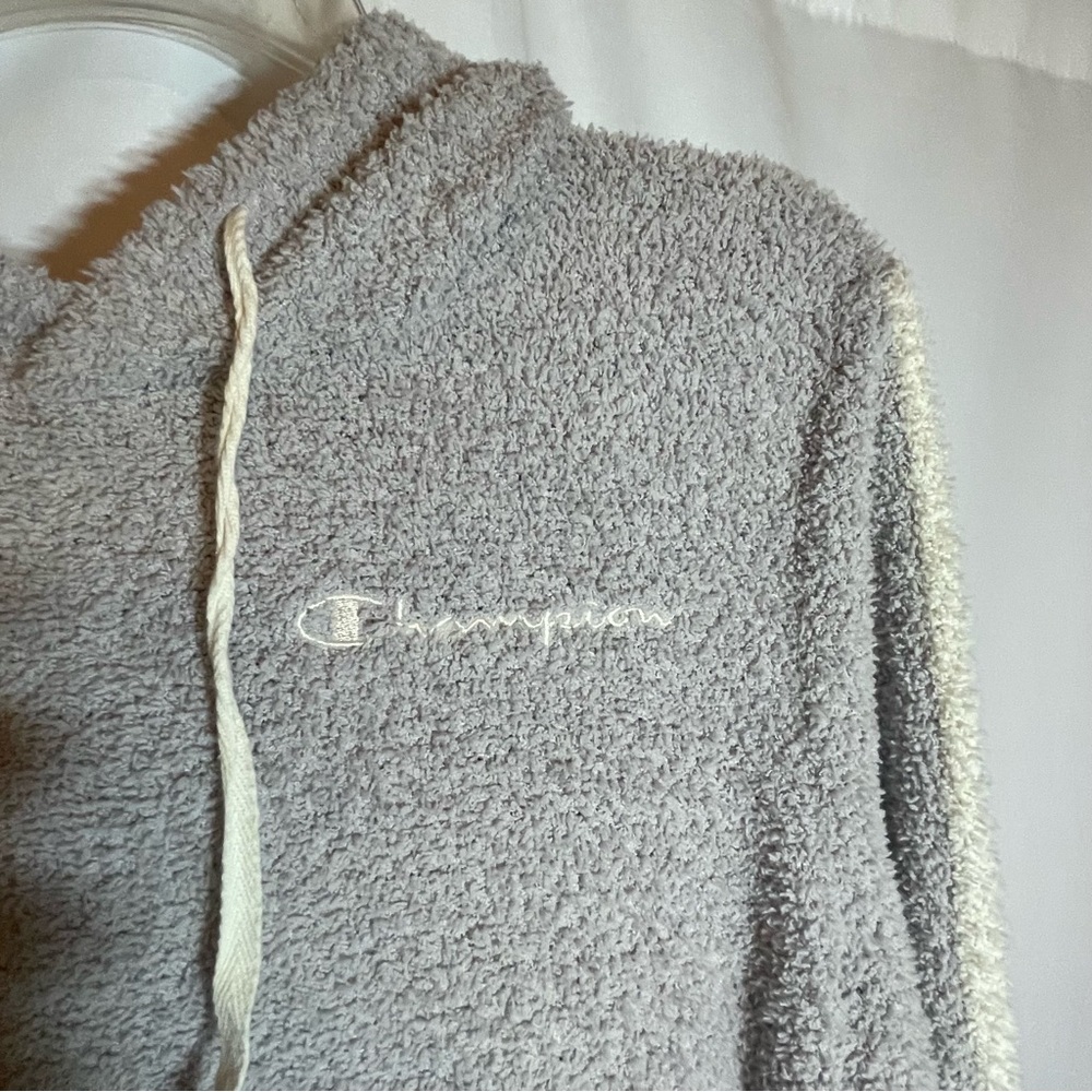 Champion Gray Cropped Hoodie Sweatshirt Relaxed Fit - Picture 3 of 4